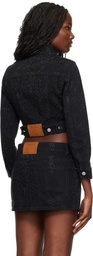 Alexander Wang Black Shrunken Crystal Hotfix Denim Jacket