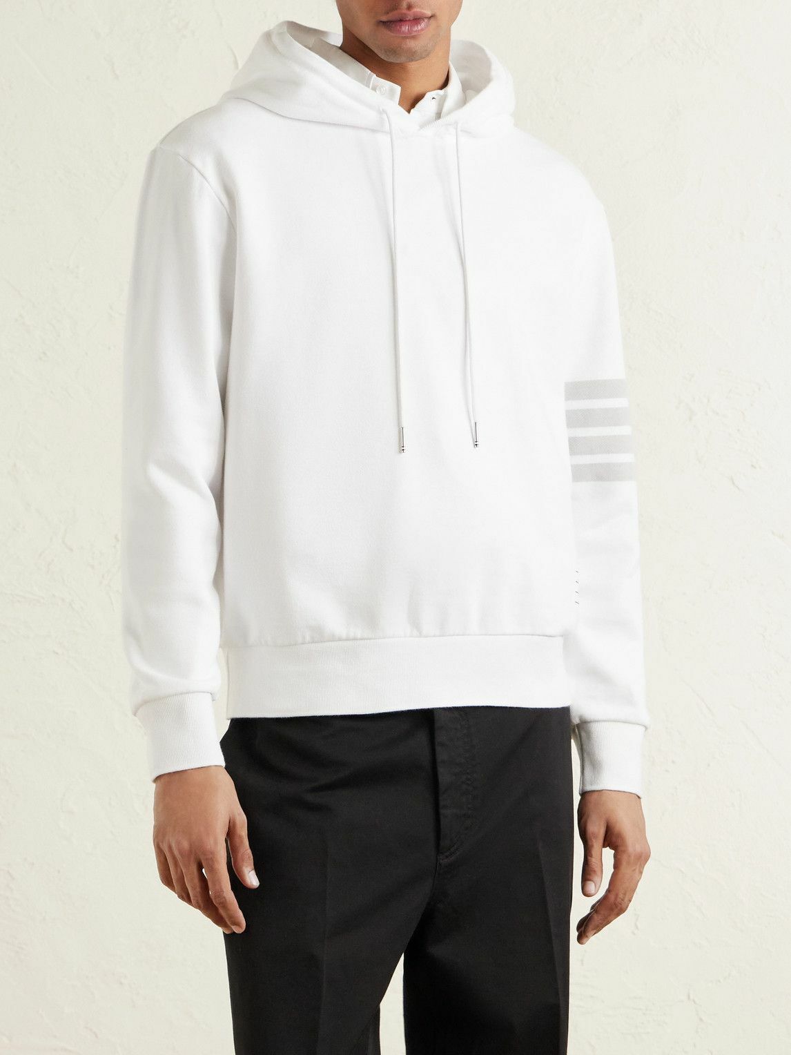 Thom Browne - Logo-Appliquéd Striped Cotton-Jersey Hoodie - White