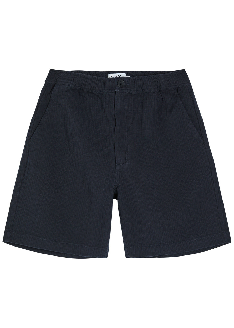 Wax London Kurt Crinkled Cotton and Linen-blend Shorts Navy