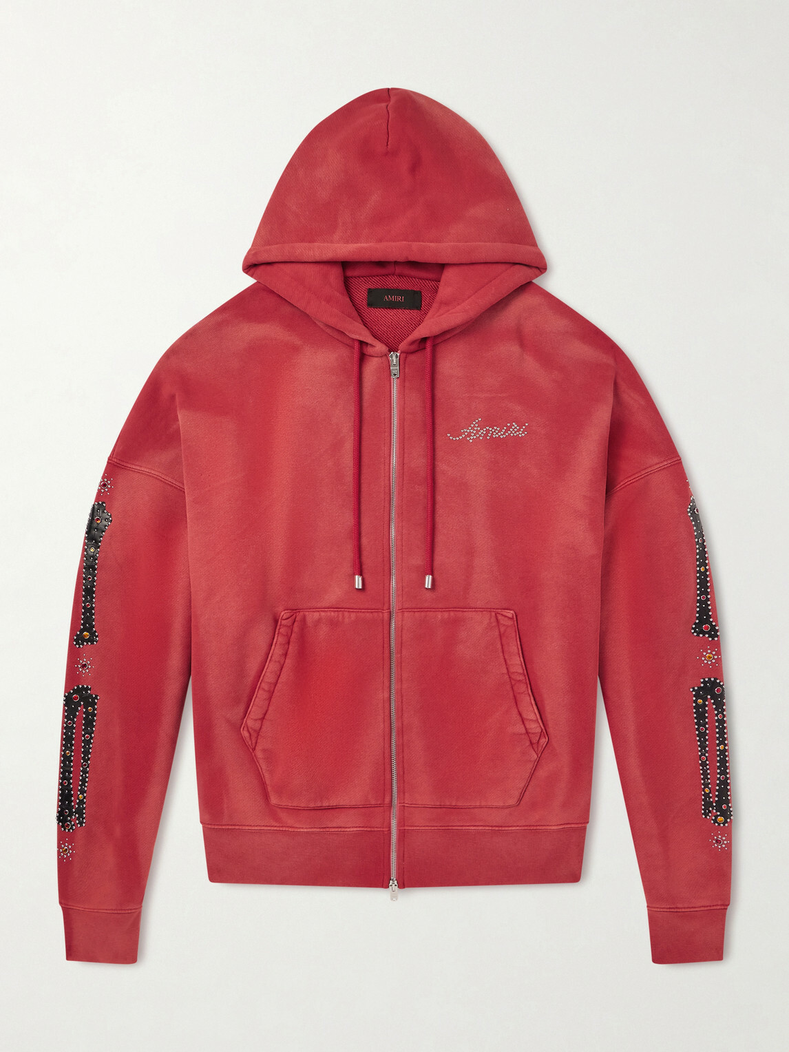 AMIRI - Studded Cotton-Jersey Zip-Up Hoodie - Red