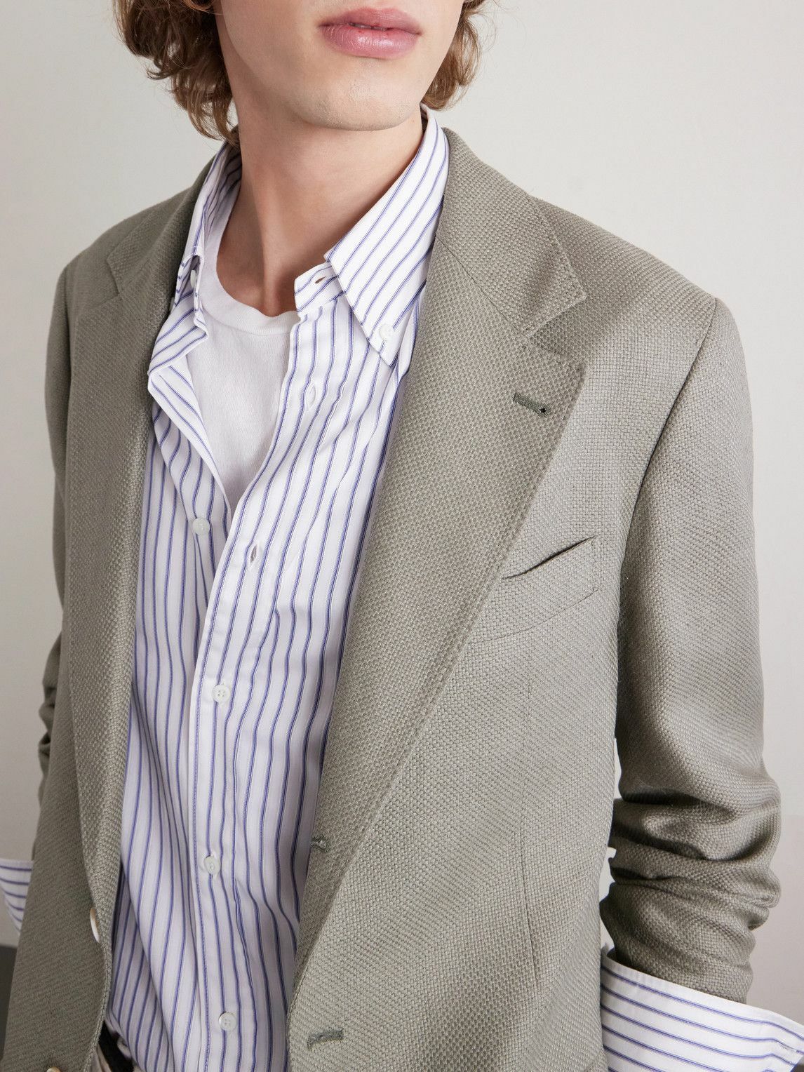 Brunello Cucinelli - Button-Down Collar Striped Cotton-Poplin Shirt - White