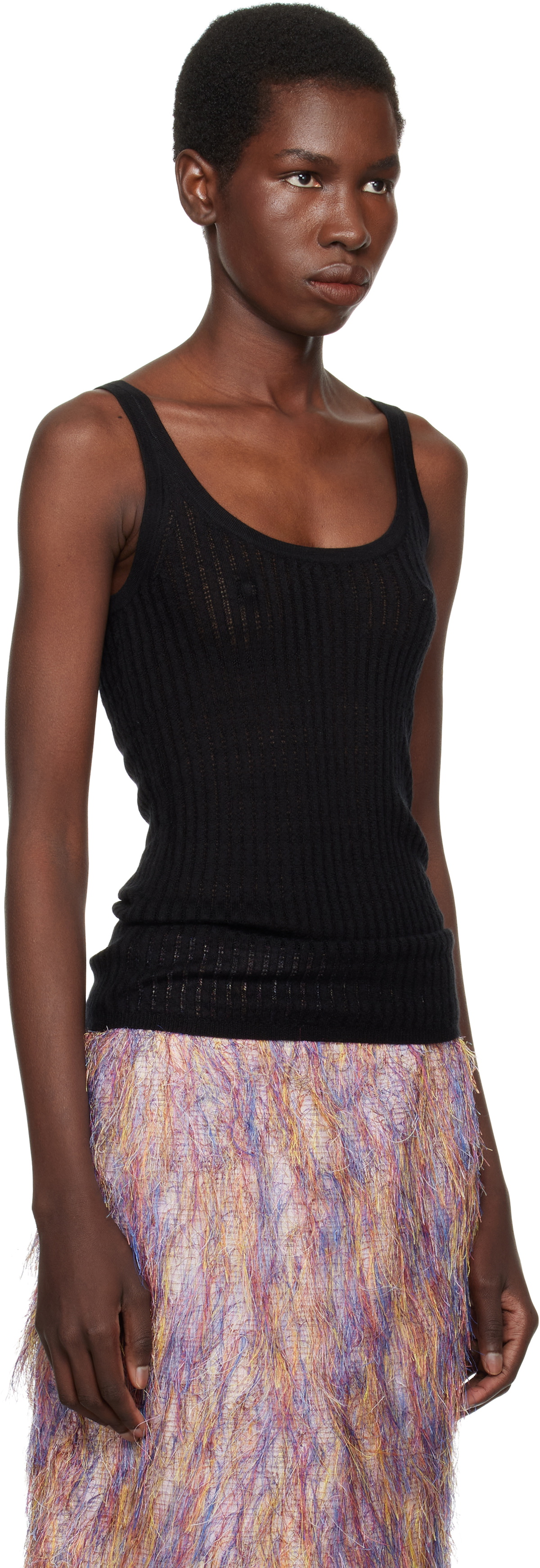 Gabriela Hearst Black Nevin Pointelle Knit Tank Top