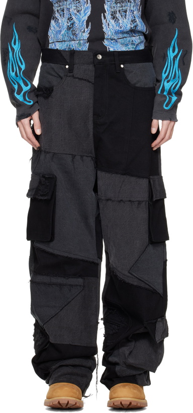 Photo: Who Decides War Black Destroyed Denim Cargo Pants