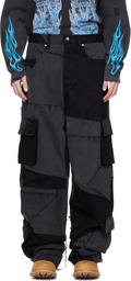 Who Decides War Black Destroyed Denim Cargo Pants