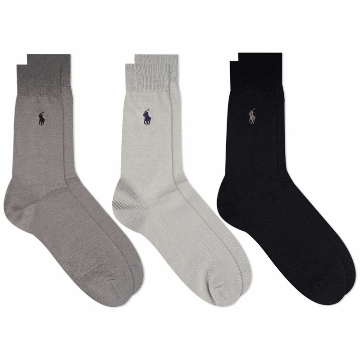 Photo: Polo Ralph Lauren Men's Pony Cotton Socks - 3 Pack in Black/Grey