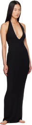 SKIMS Black Soft Lounge Deep Plunge Halter Maxi Dress