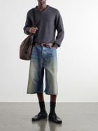 424 - Big Daddy Wide-Leg Distressed Denim Shorts - Blue