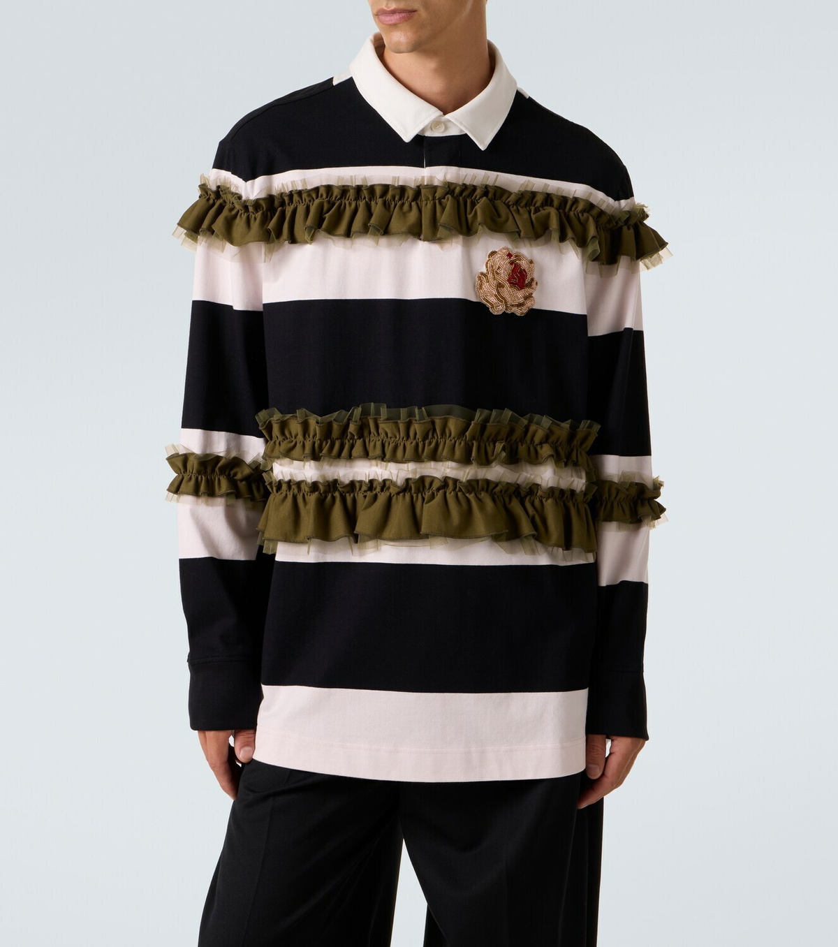 Simone Rocha Ruffled striped cotton polo shirt