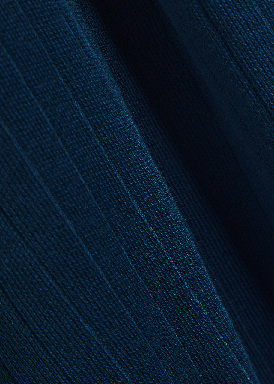 Oliver Spencer Fine-knit Ribbed Cotton Polo Shirt Navy