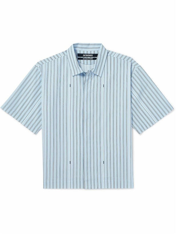 Photo: Jacquemus - Logo-Print Striped Cotton-Poplin Shirt - Blue