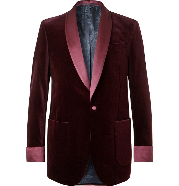 Photo: Favourbrook - Burgundy Slim-Fit Satin-Trimmed Cotton-Velvet Tuxedo Jacket - Burgundy