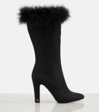 Valentino Garavani Hotty feather-trimmed satin knee-high boots