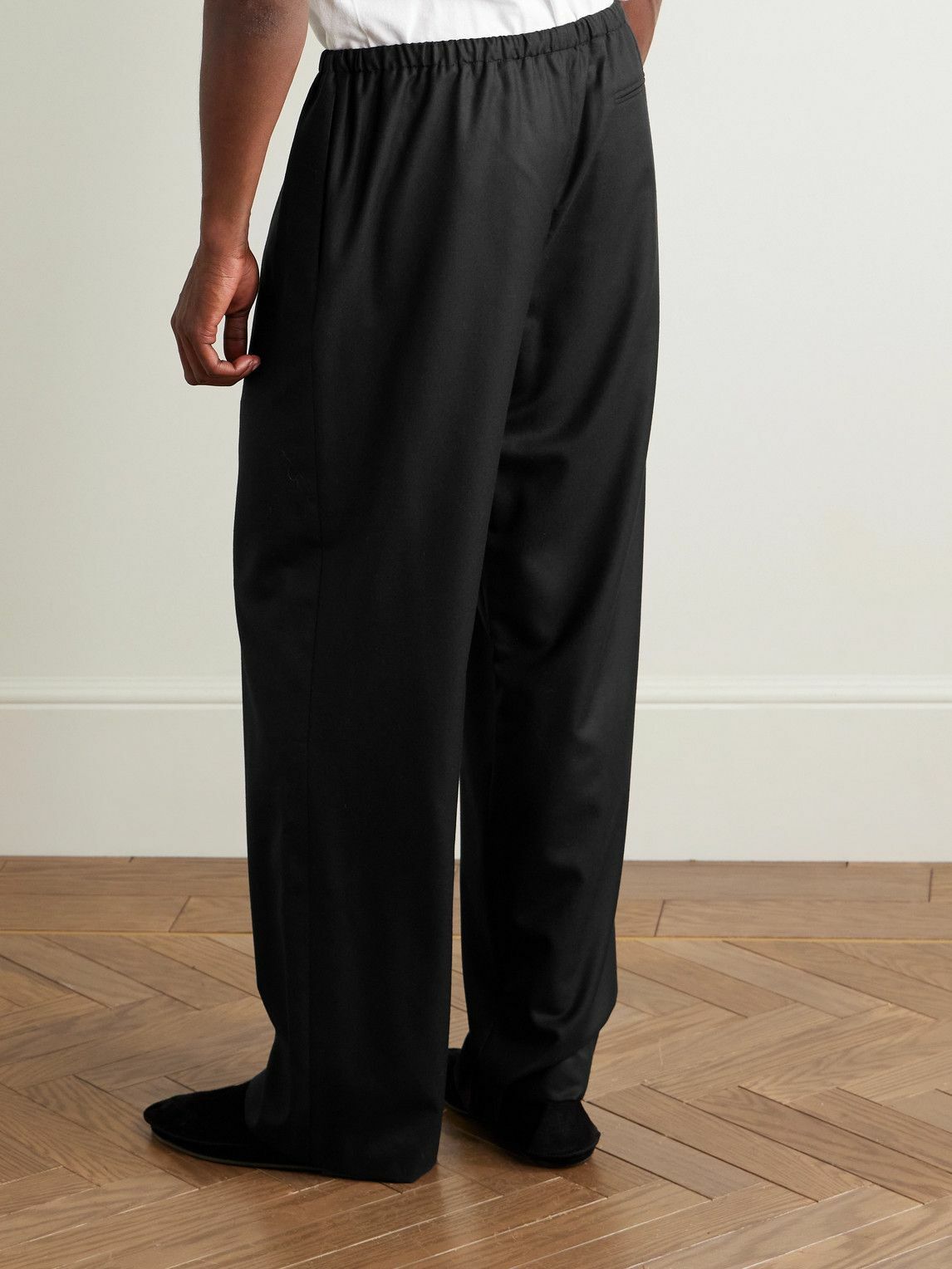 The Row - Xon Straight-Leg Virgin Wool-Flannel Drawstring Trousers