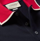 Gucci - Webbing-Trimmed Stretch-Cotton Piqué Polo Shirt - Men - Midnight blue