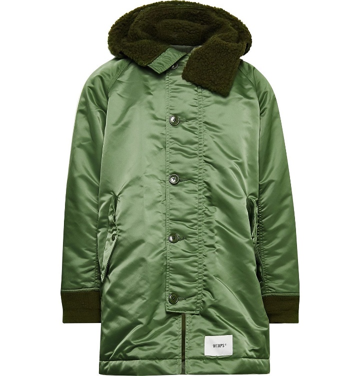 Photo: WTAPS - Blitzz Faux Shearling-Trimmed Hooded Padded Nylon Coat - Green