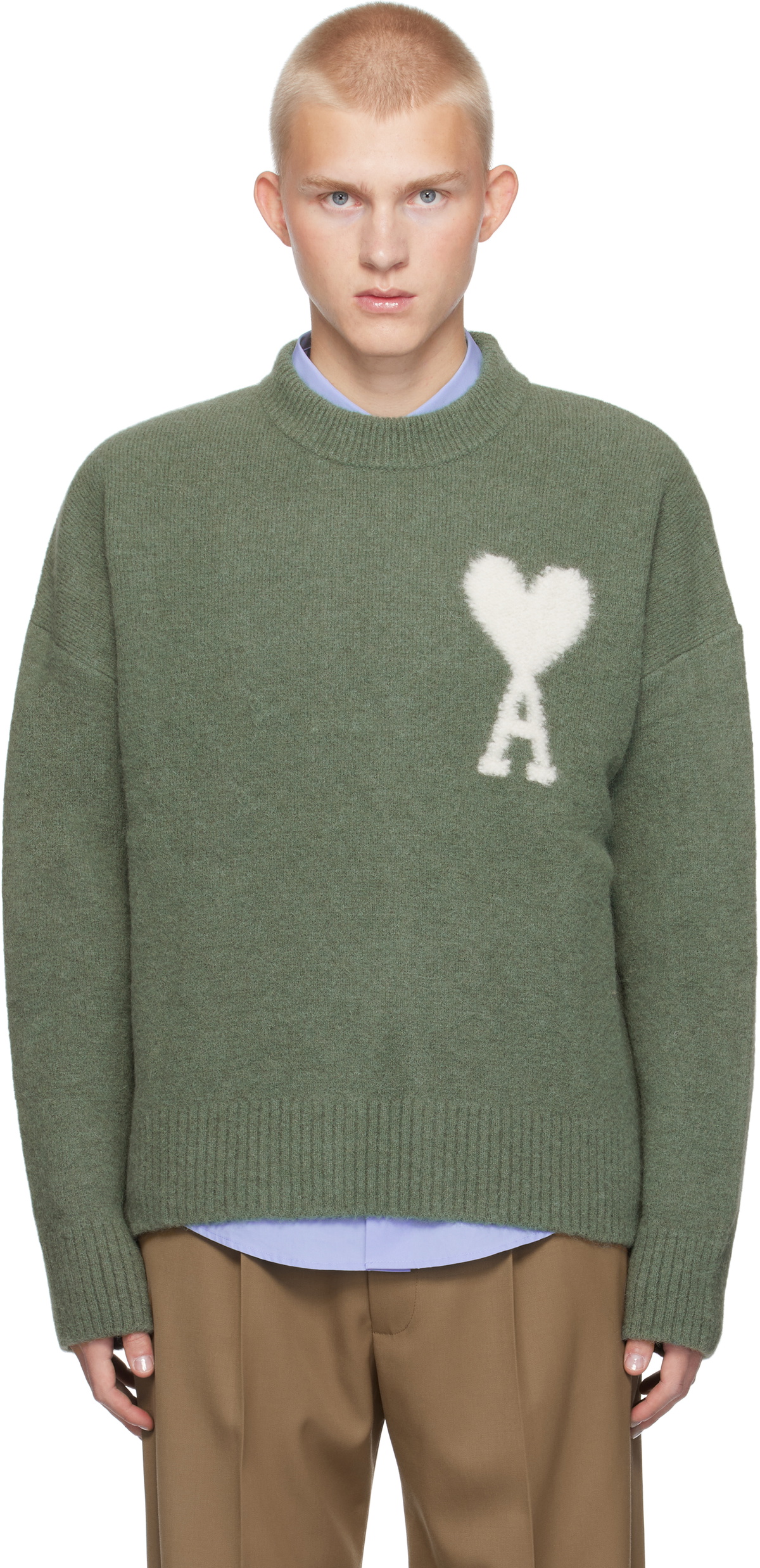 AMI Paris Green Ami de Coeur Crew Neck Sweater AMI