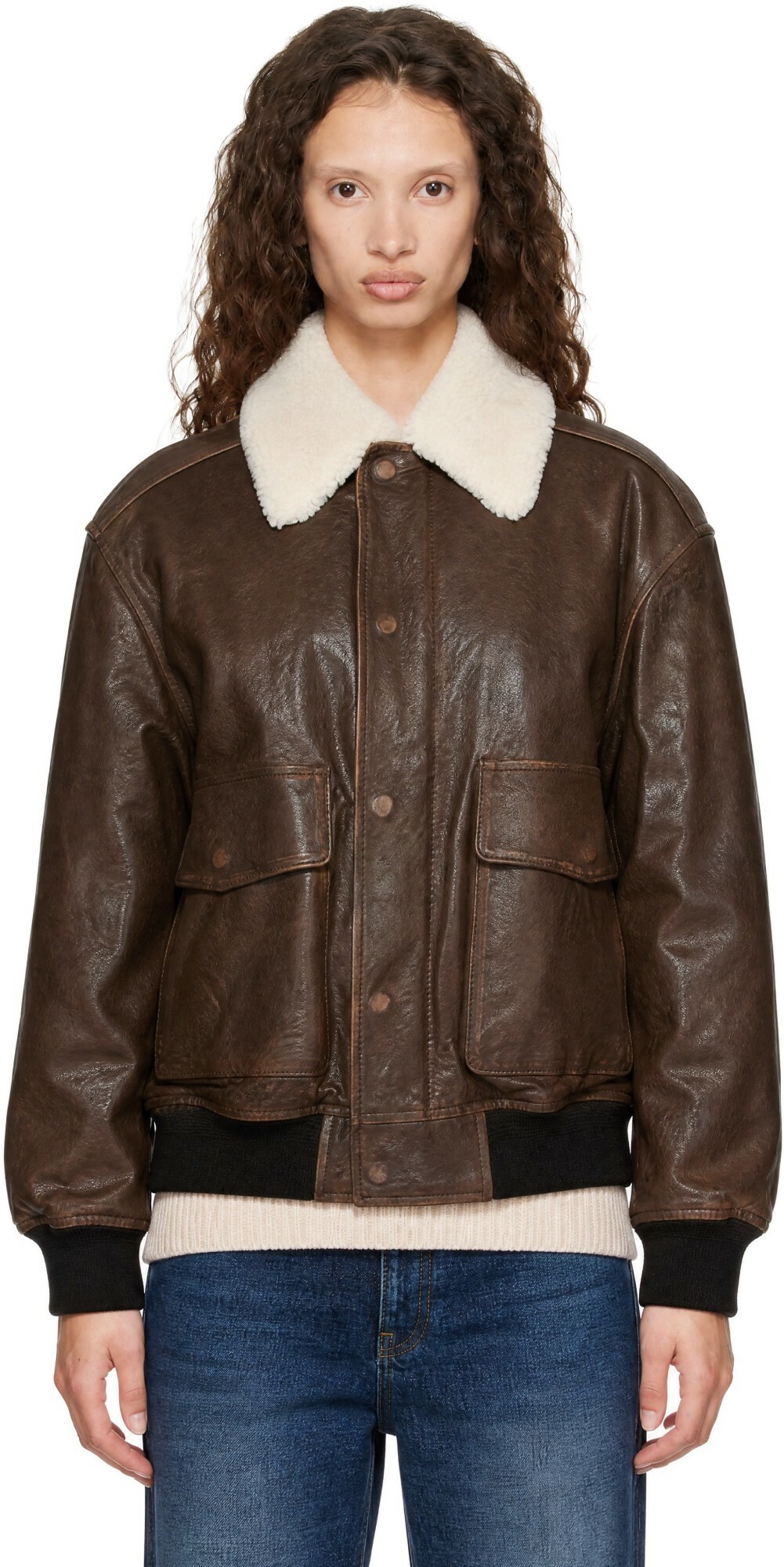 Dunst Brown Detachable A-2 Blouson Leather Jacket