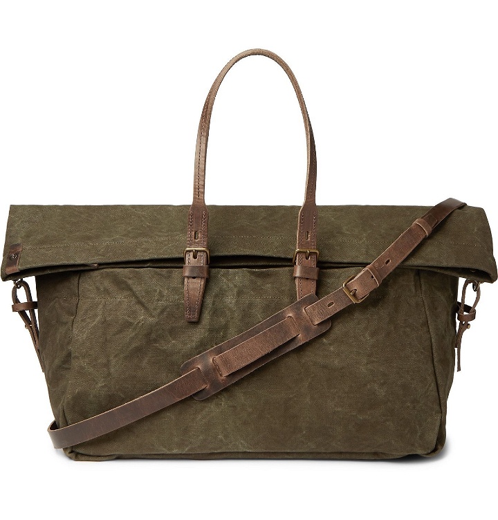 Photo: Bleu de Chauffe - Leather-Trimmed Waxed Cotton-Canvas Holdall - Green