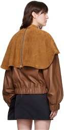 JW Anderson Brown Oversized Collar Leather Bomber Jacket