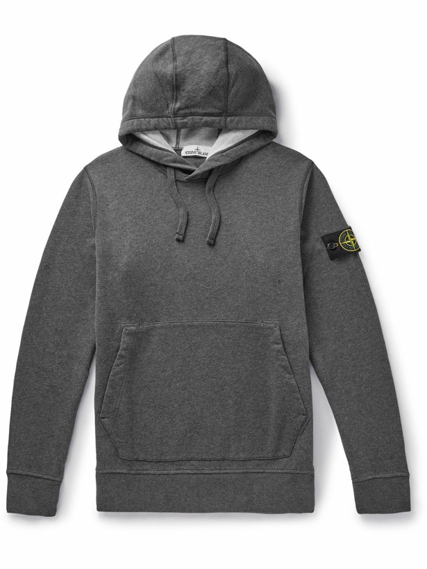 Photo: Stone Island - Logo-Appliquéd Brushed Cotton-Jersey Hoodie - Gray