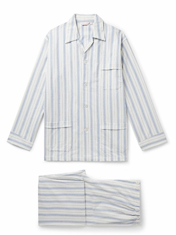 Photo: Derek Rose - Kelburn Striped Cotton-Flannel Pyjama Set - Blue