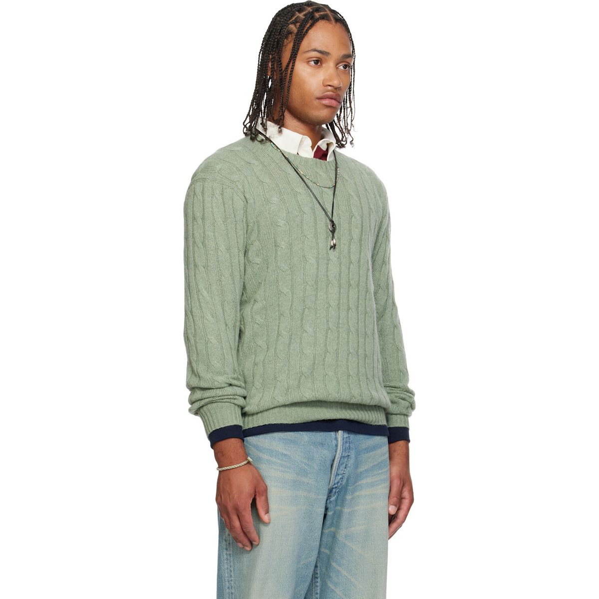 Polo Ralph Lauren Green 'The Iconic Cable-Knit' Cashmere Sweater