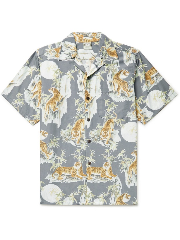 Photo: GO BAREFOOT - Tiger Faded Camp-Collar Printed Cotton Shirt - Blue - M