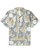 GO BAREFOOT - Tiger Faded Camp-Collar Printed Cotton Shirt - Blue - M