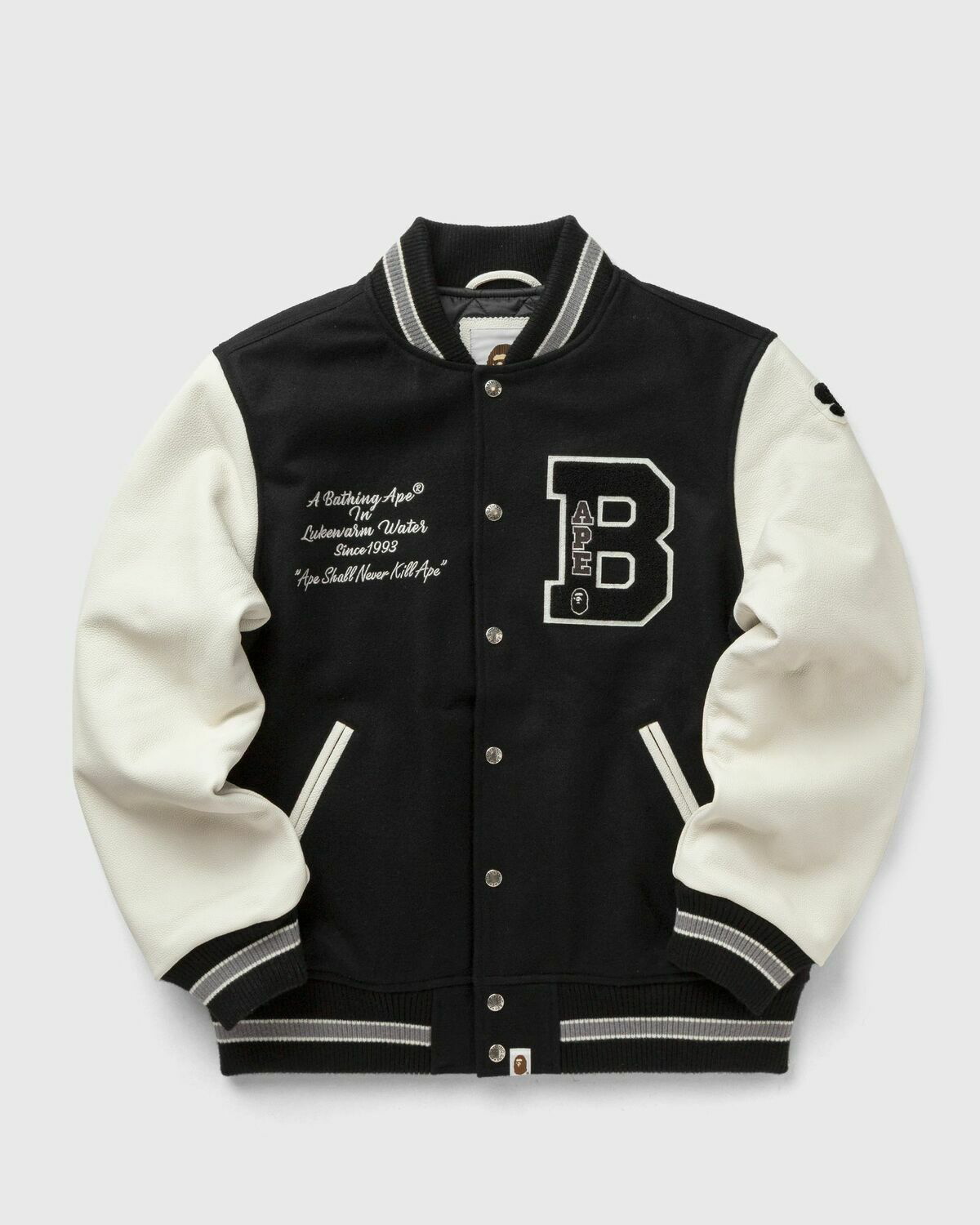 ジャケット・アウター A BATHING APE EMBROIDERY VARSITY JACKET A Bathing Ape EMBROIDERY VARSITY JACKET Black Mens Bomber