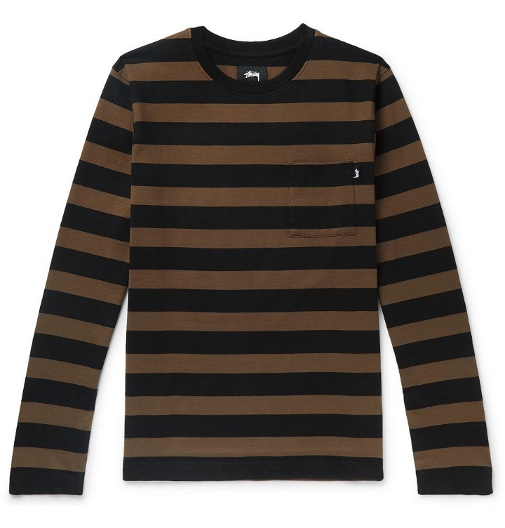 Photo: Stüssy - Malcolm Striped Cotton-Jersey T-Shirt - Brown
