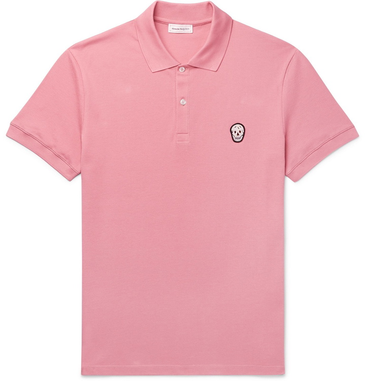 Photo: Alexander McQueen - Slim-Fit Skull-Embellished Organic Cotton-Piqué Polo Shirt - Pink