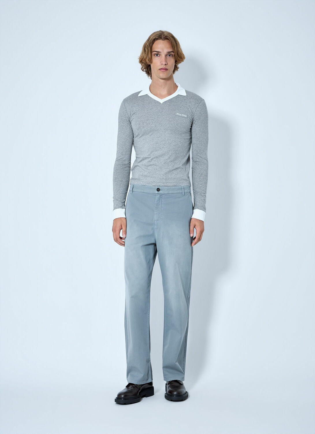 Miu Miu Steel Gray Garment-Dyed Twill Pants