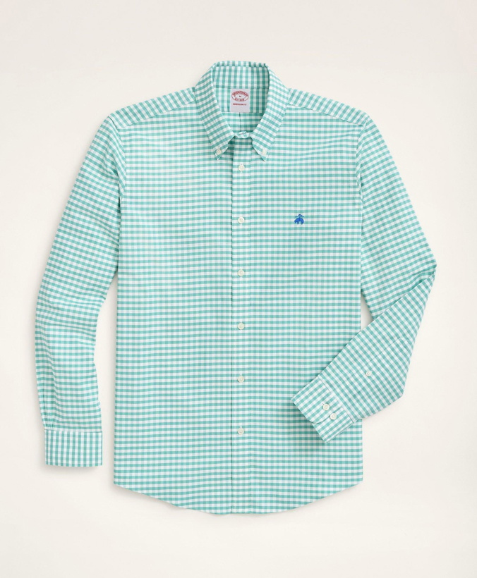 Photo: Brooks Brothers Men's Stretch Madison Relaxed-Fit Sport Shirt, Non-Iron Gingham Oxford | Green