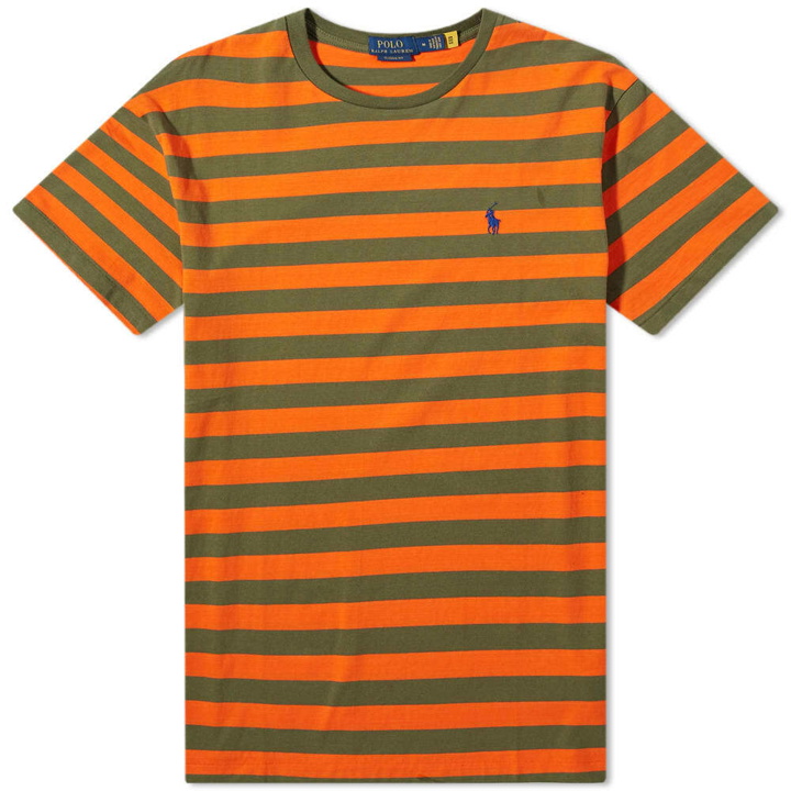 Photo: Polo Ralph Lauren Men's Broad Stripe T-Shirt in Sailing Orange/Dark Sage