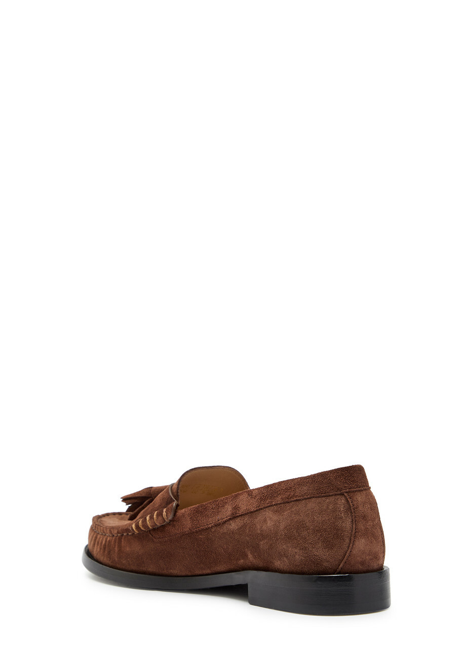 Stuart Weitzman Lottie Tassel Suede Loafers Brown