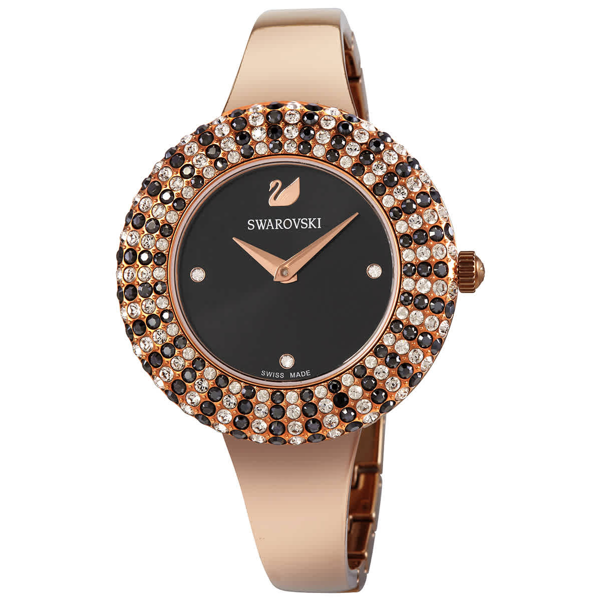Swarovski Crystal Rose Quartz Black Sunray Dial Ladies Watch 5484050 ...