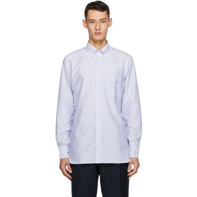 Photo: Drakes White and Blue Oxford Stripe Regular Fit Shirt
