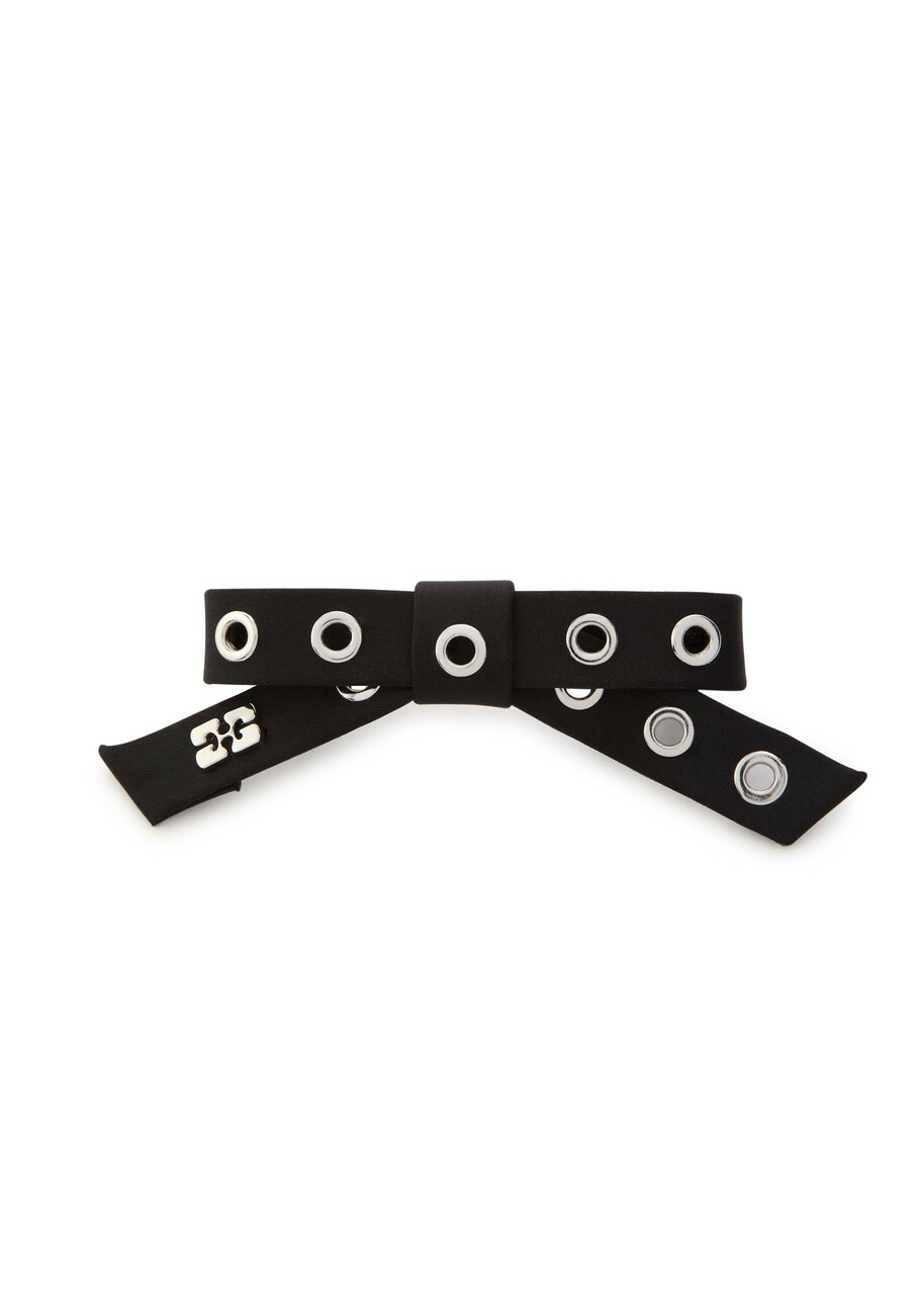 Ganni Bow Eyelet-embellished Satin Hair Clip - Black - One Size