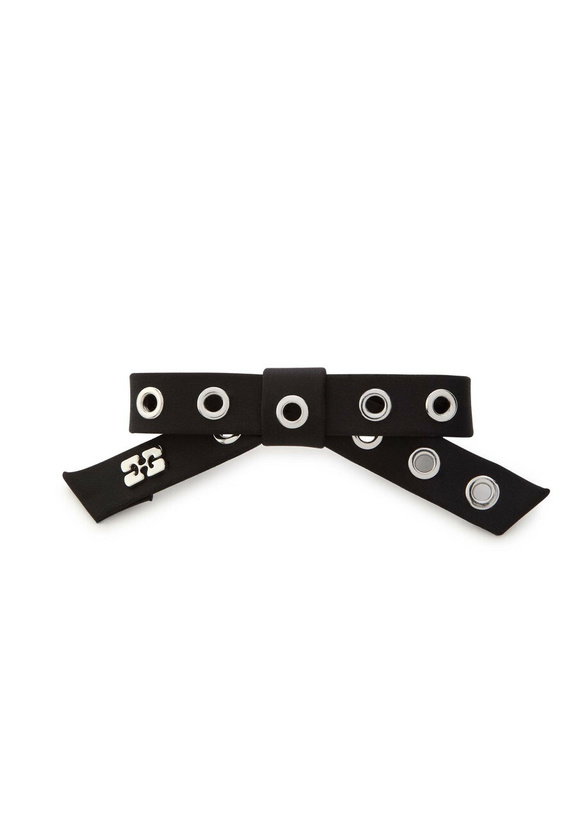 Photo: Ganni Bow Eyelet-embellished Satin Hair Clip - Black - One Size