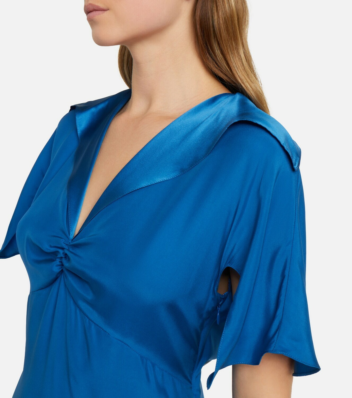 Stella McCartney Gathered lace-trimmed silk midi dress