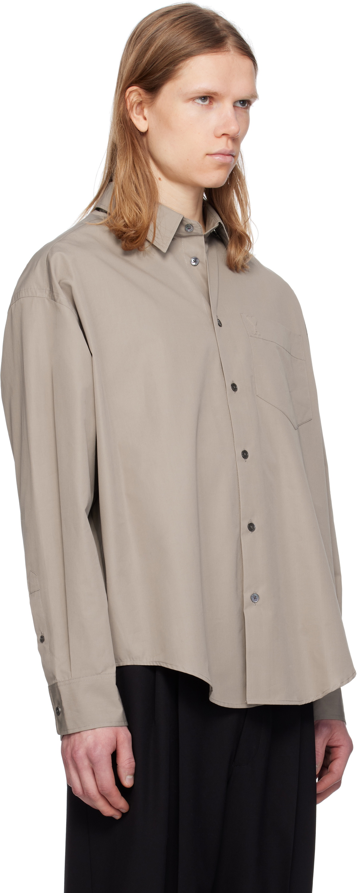 AMI Paris Taupe Cotton Ami de Coeur Boxy Shirt