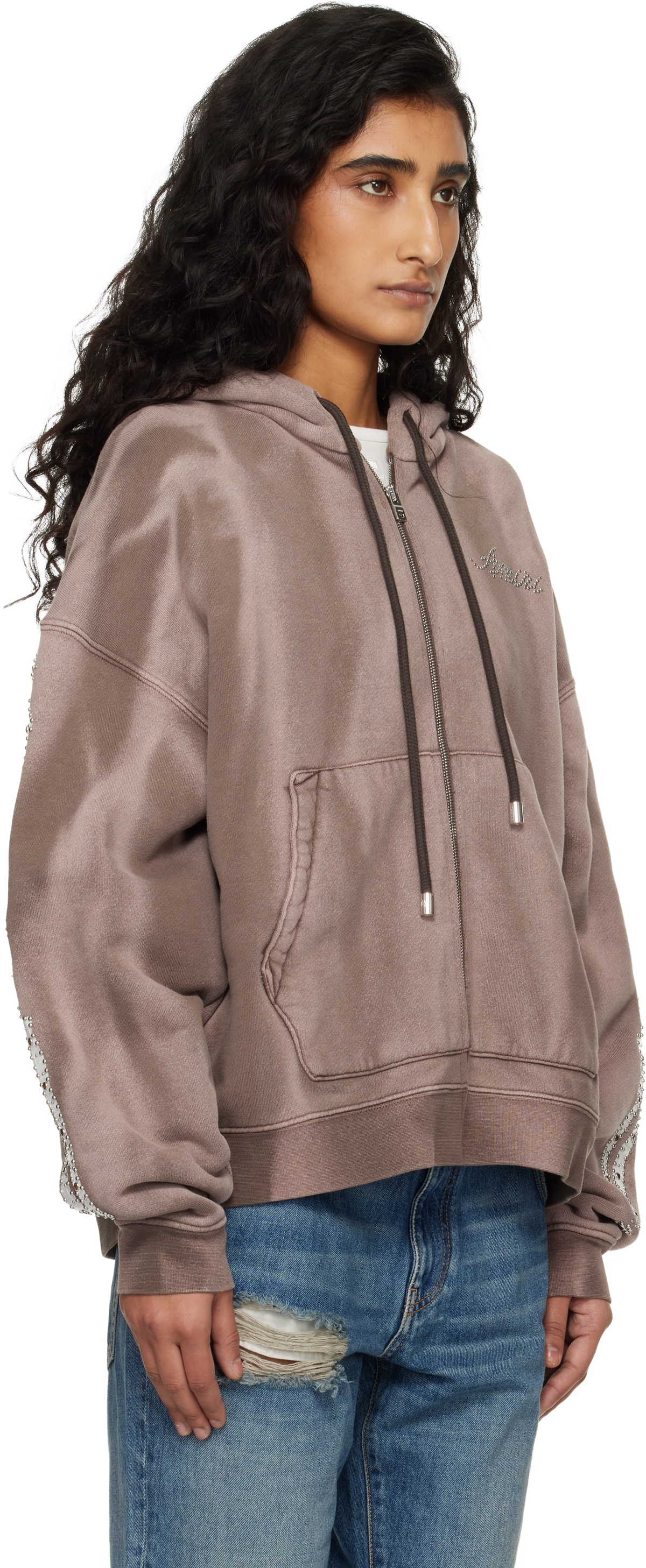 AMIRI Brown Bones Studded Zip Hoodie
