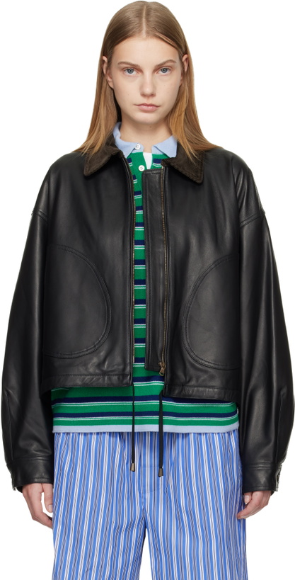 Photo: HommeGirls Black Leather Parachute Jacket