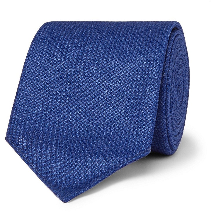 Photo: Hugo Boss - 6cm Virgin Wool, Silk and Linen-Blend Tie - Men - Blue