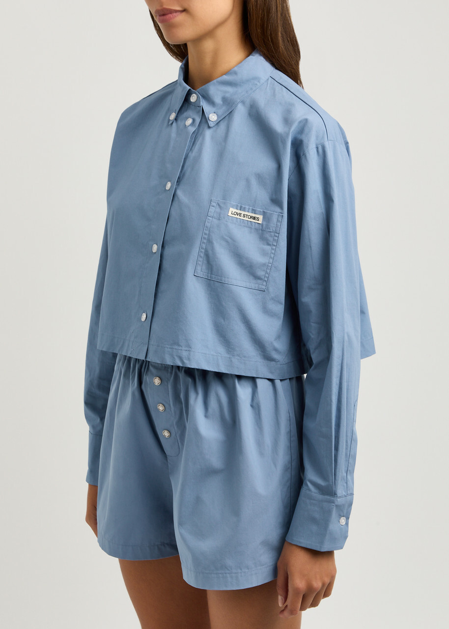 Love Stories Pete Cropped Cotton-poplin Shirt Blue