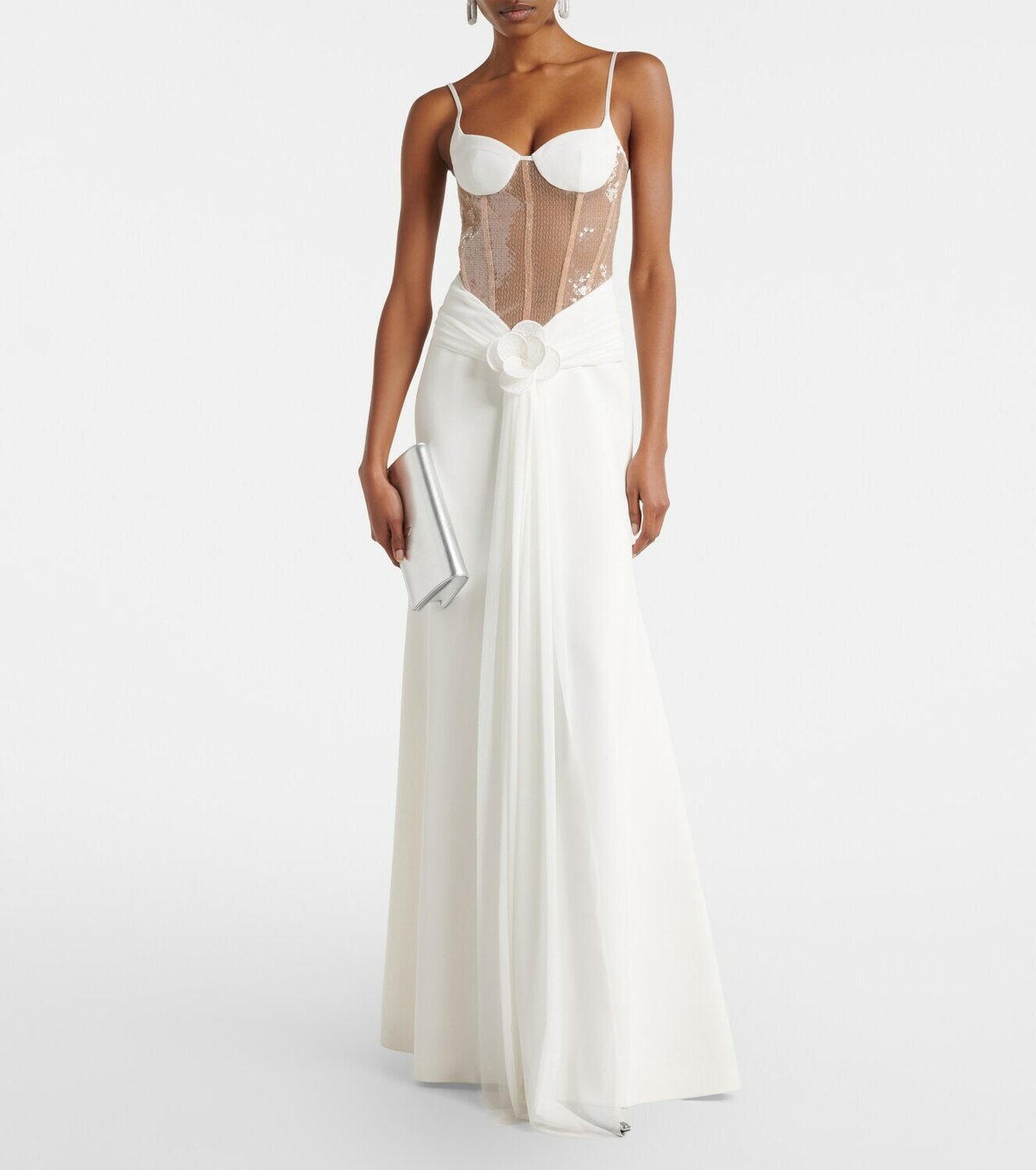 David Koma Floral-appliqué sequined bustier gown