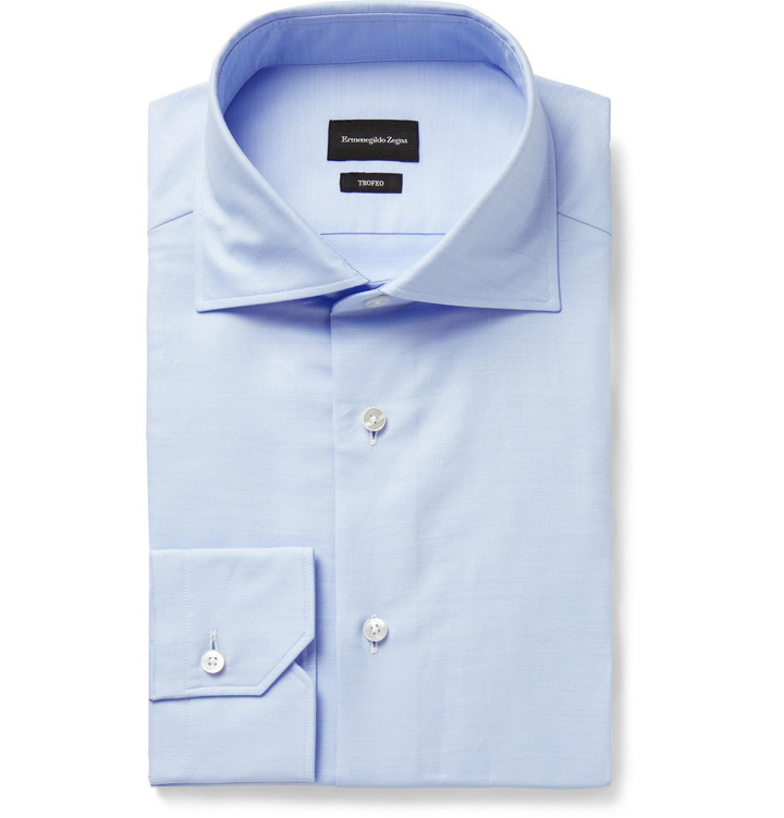 Photo: ERMENEGILDO ZEGNA - Trofeo Slim-Fit Cutaway-Collar Cotton-Poplin Shirt - Blue