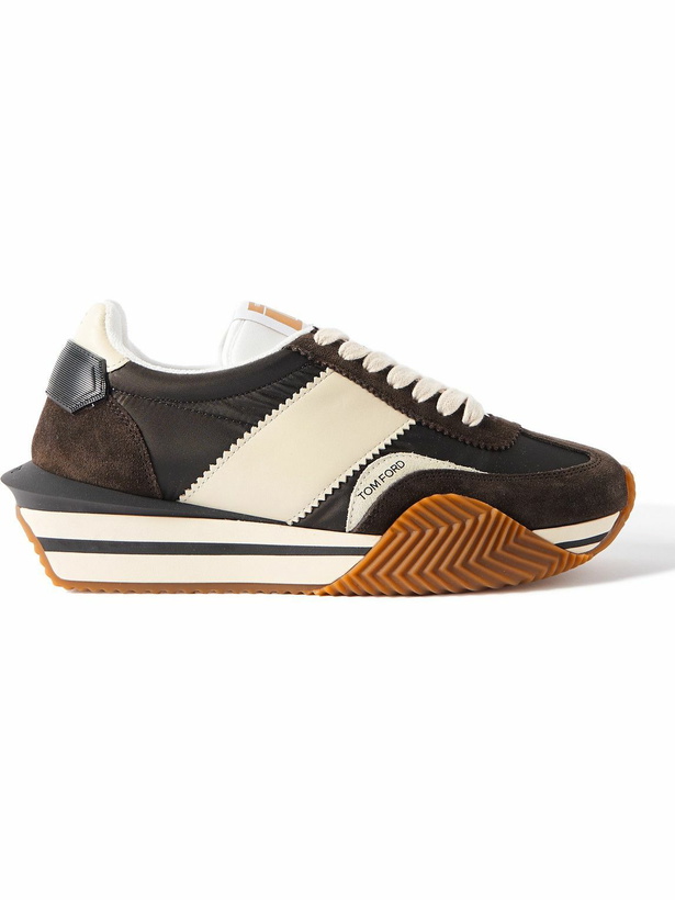 Photo: TOM FORD - James Rubber-Trimmed Leather, Suede and Nylon Sneakers - Brown