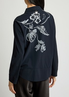 High Up to Date Floral-print Stretch-jersey Jacket Navy