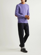 Polo Ralph Lauren - Suede-Trimmed Wool and Cashmere-Blend Sweater - Purple